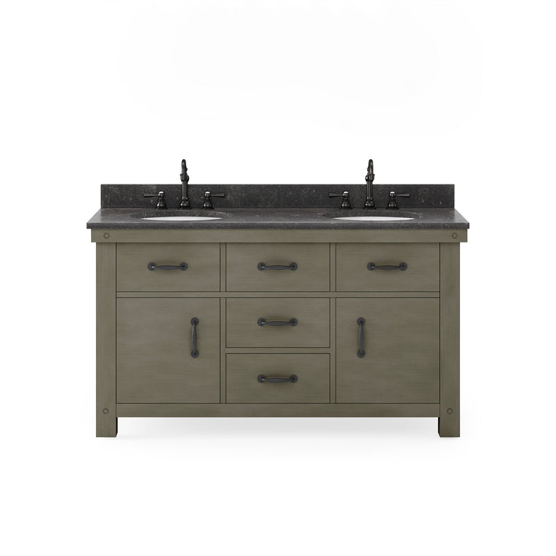 Aberdeen 60 In. Blue Limestone Countertop with Oil-Rubbed Bronze Pulls and Knobs Vanity