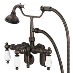 Vintage Classic Adjustable Center Wall Mount Tub Faucet F6-0018 With Down Spout, Swivel Wall Connector & Handheld Shower