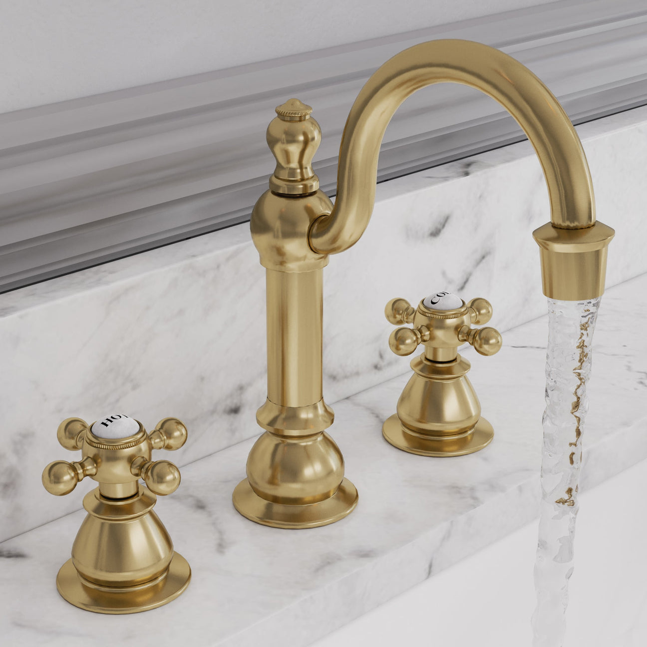 Satin Gold Widespread Faucet with Cross Handles