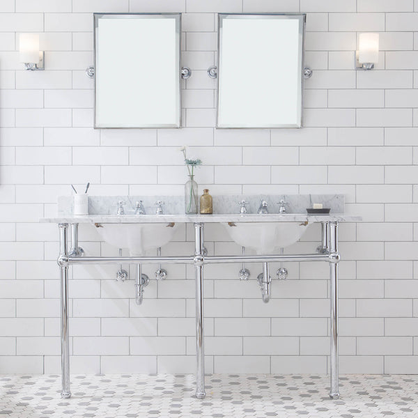 Embassy 60 In. Double Wash Stand with Carrara White Marble Top