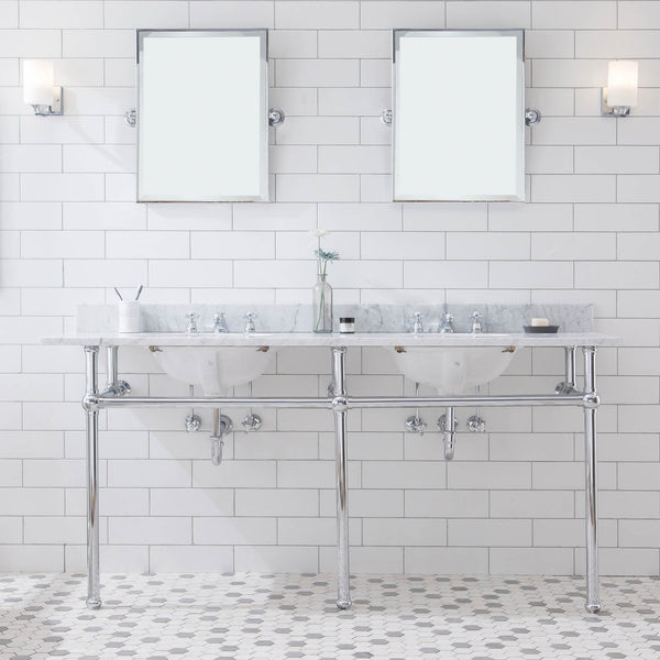 Embassy 72 In. Double Wash Stand with Carrara White Marble Top