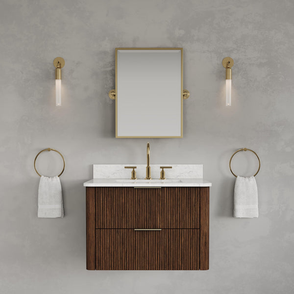 Eureka 30 In. Single Rectangle Sink Floating Bathroom Vanity with Engineered Marble Top in Truffle Oak