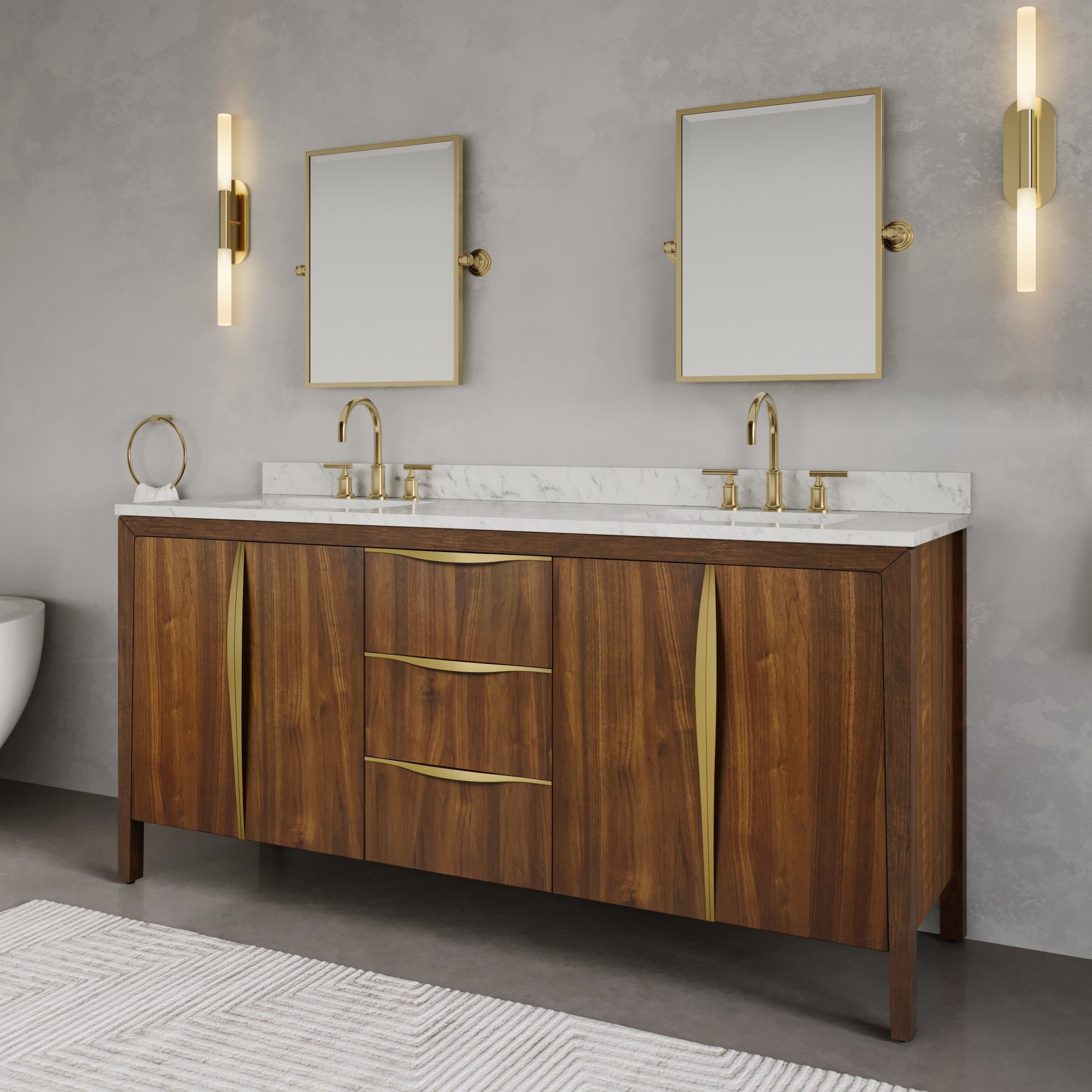 HONMA SINKER FE8032 24Kメッキ Ferrero 72 In. Single Sink Pre-Assembled Mid-Century Style Bathroom Va
