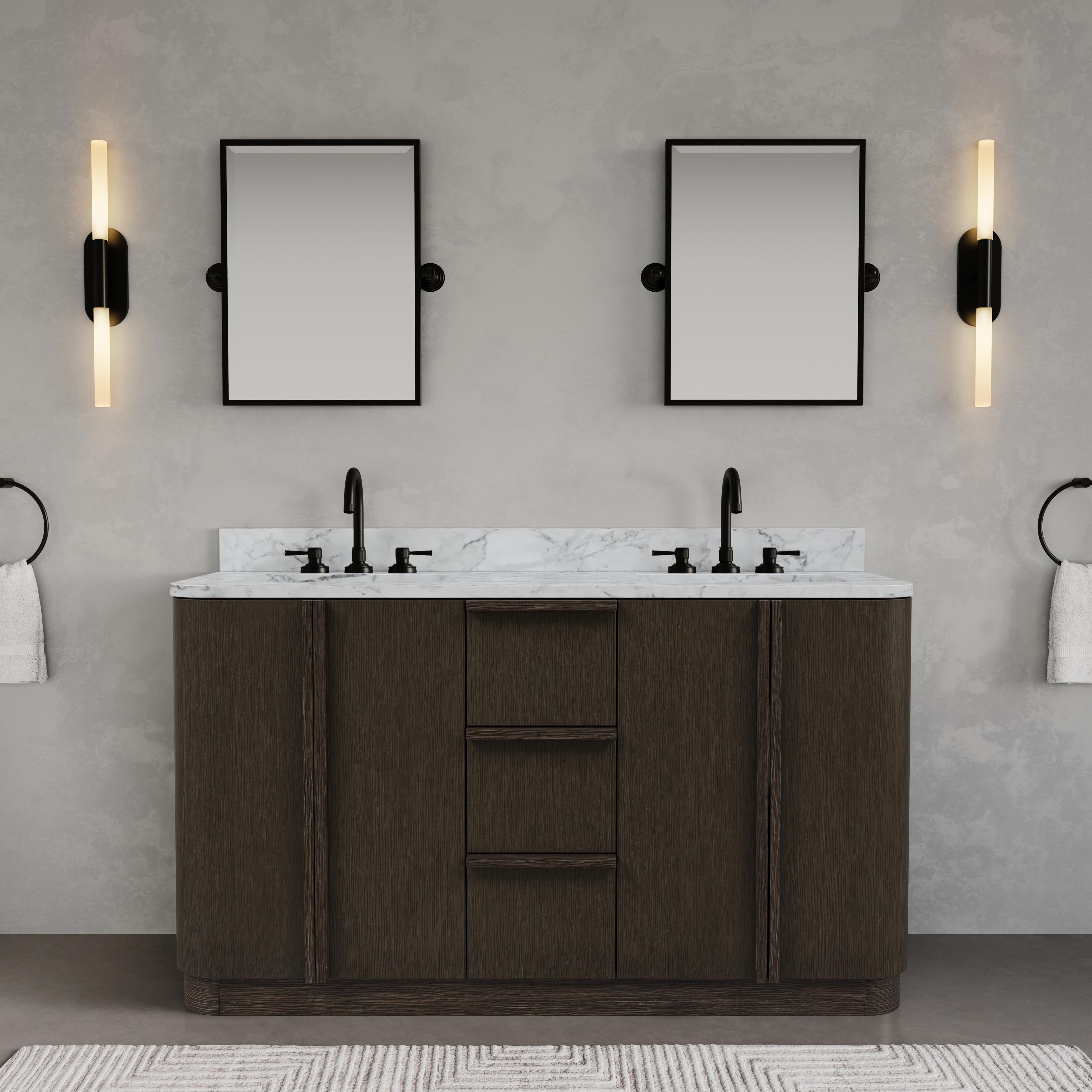 Oxford 60 In. Double Sink Pre-Assembled Mid-Century Style Bathroom Van