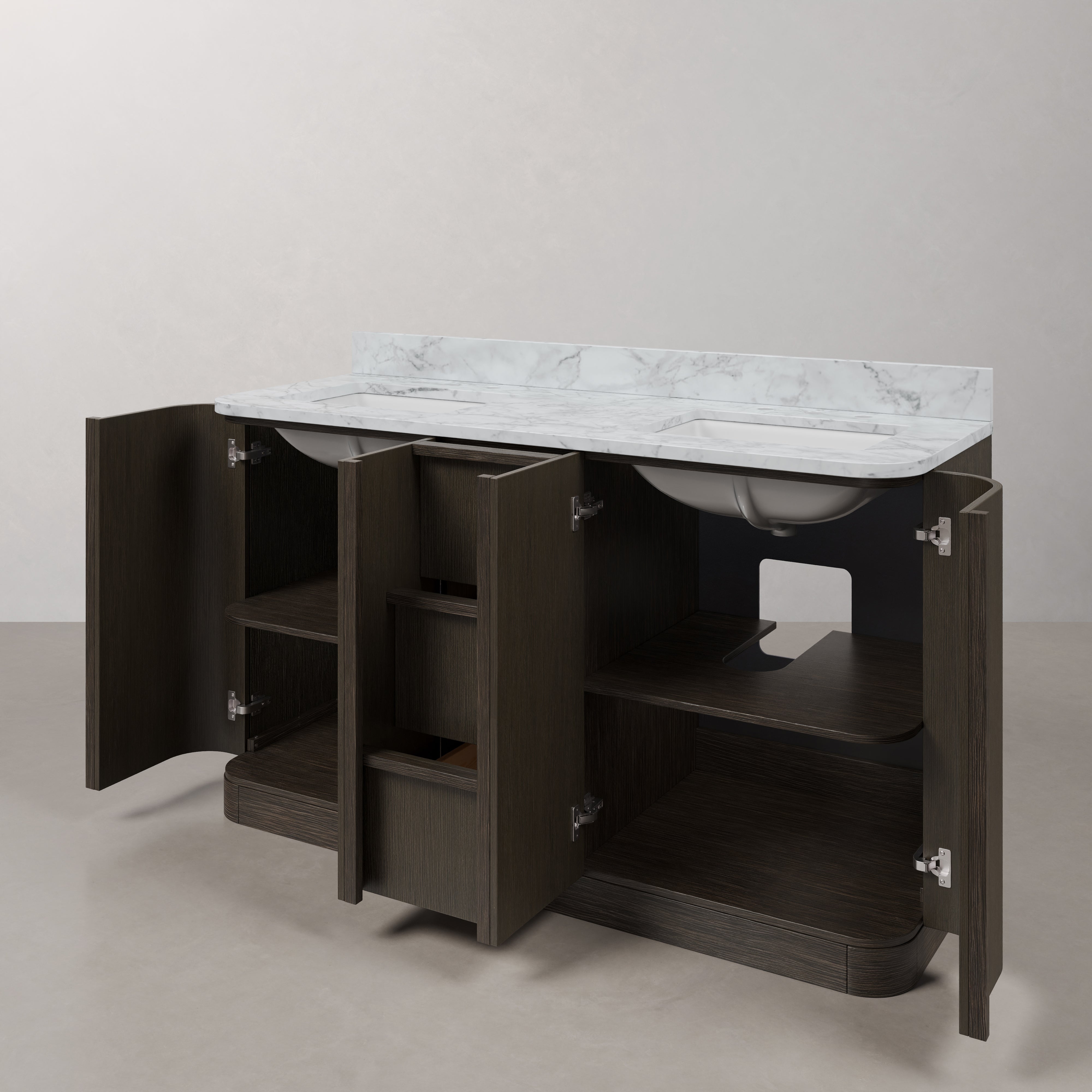 Oxford 60 In. Double Sink Pre-Assembled Mid-Century Style Bathroom Van