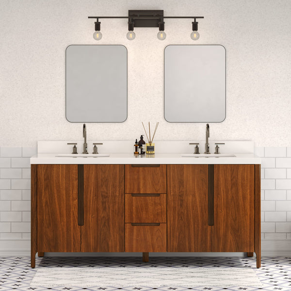 Sequoia 72 In. Double Sink Pre-Assembled Mid-Century Style Bathroom Vanity With 2" Whitebrook Engineered Marble Top