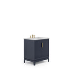 Elizabeth 30 In. Carrara White Marble Countertop with Satin Gold Pulls and Knobs Vanity