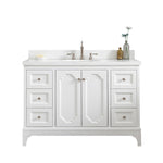 Queen 48 In. Quartz Countertop with Polished Nickel (PVD) Pulls and Knobs Vanity