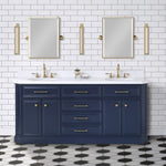 Palace 72 In. Quartz Countertop with Satin Gold Pulls and Knobs Vanity