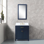 Madison 30 In. Carrara White Marble Countertop with Satin Gold Pulls and Knobs Vanity