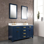 Madison 60 In. Carrara White Marble Countertop with Satin Gold Pulls and Knobs Vanity