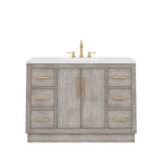 Hugo 48 In. Carrara White Marble Countertop with Satin Gold Pulls and Knobs Vanity