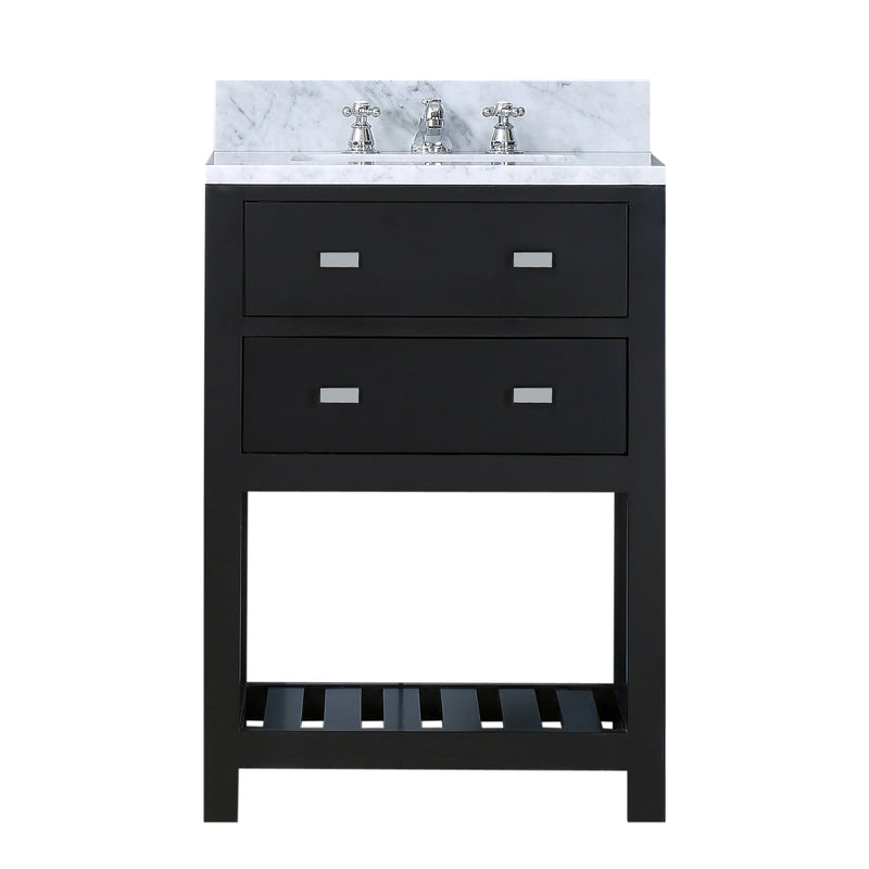 Madalyn 24 In. Carrara White Marble Countertop with Chrome Pulls and Knobs Vanity