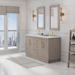 Hugo 60 In. Carrara White Marble Countertop with Satin Gold Pulls and Knobs Vanity