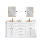 Palace 72 In. Quartz Countertop with Satin Gold Pulls and Knobs Vanity