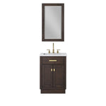 Chestnut 24 In. Carrara White Marble Countertop with Satin Gold Pulls and Knobs Vanity
