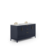 Elizabeth 60 In. Carrara White Marble Countertop with Satin Gold Pulls and Knobs Vanity