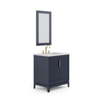 Elizabeth 30 In. Carrara White Marble Countertop with Satin Gold Pulls and Knobs Vanity
