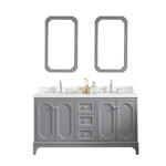 Queen 60 In. Quartz Countertop with Chrome Pulls and Knobs Vanity