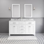 Madison 60 In. Carrara White Marble Countertop with Chrome Pulls and Knobs Vanity