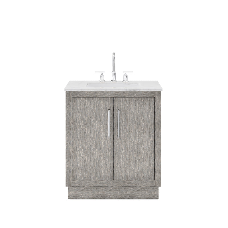 Hugo 30 In. Carrara White Marble Countertop with Chrome Pulls and Knobs Vanity