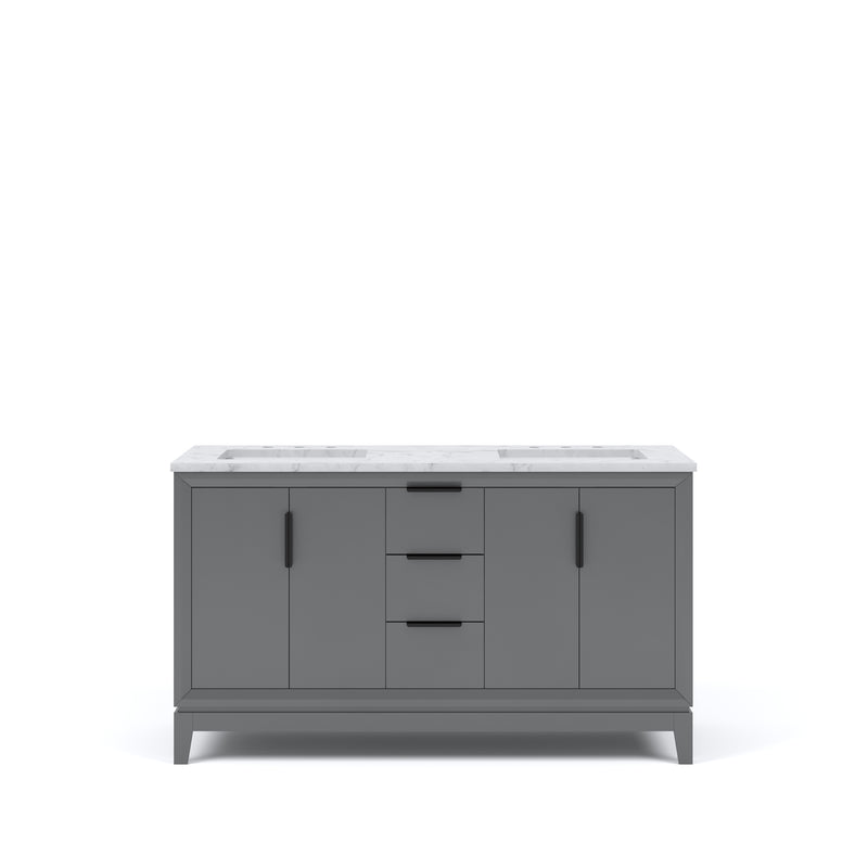 Elizabeth 60 In. Carrara White Marble Countertop with Oil-Rubbed Bronze Pulls and Knobs Vanity