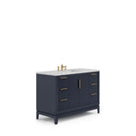 Elizabeth 48 In. Carrara White Marble Countertop with Satin Gold Pulls and Knobs Vanity