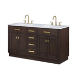 Chestnut 60 In. Carrara White Marble Countertop with Satin Gold Pulls and Knobs Vanity