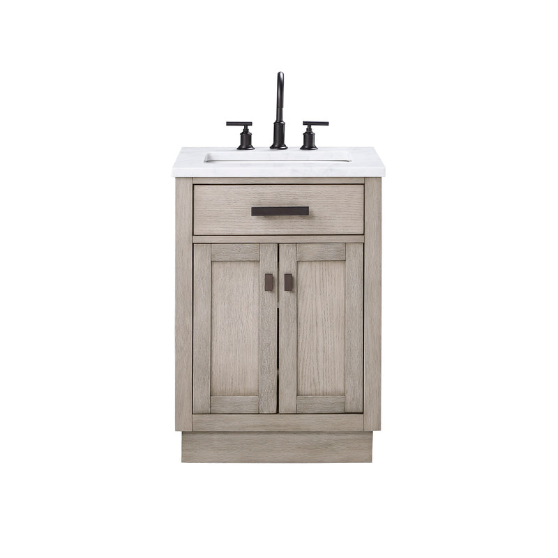 Chestnut 24 In. Carrara White Marble Countertop with Oil-Rubbed Bronze Pulls and Knobs Vanity