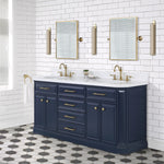 Palace 72 In. Quartz Countertop with Satin Gold Pulls and Knobs Vanity