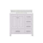 Madison 36 In. Carrara White Marble Countertop with Chrome Pulls and Knobs Vanity
