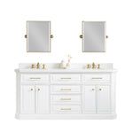 Palace 72 In. Quartz Countertop with Satin Gold Pulls and Knobs Vanity