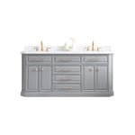 Palace 72 In. Quartz Countertop with Satin Gold Pulls and Knobs Vanity