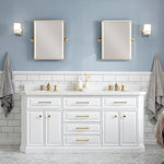 Palace 72 In. Quartz Countertop with Satin Gold Pulls and Knobs Vanity