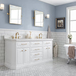 Palace 72 In. Quartz Countertop with Satin Gold Pulls and Knobs Vanity