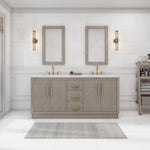Hugo 72 In. Carrara White Marble Countertop with Satin Gold Pulls and Knobs Vanity