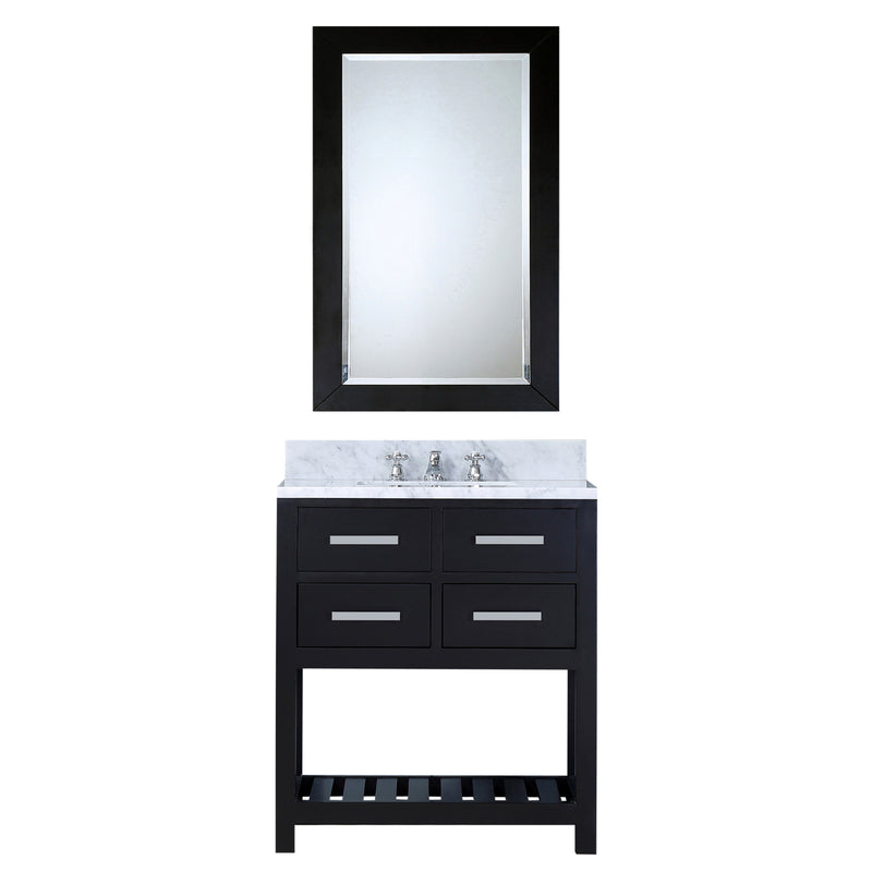Madalyn 30 In. Carrara White Marble Countertop with Chrome Pulls and Knobs Vanity