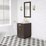 Chestnut 24 In. Carrara White Marble Countertop with Satin Gold Pulls and Knobs Vanity