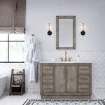 Hugo 48 In. Carrara White Marble Countertop with Satin Gold Pulls and Knobs Vanity
