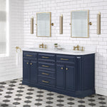 Palace 72 In. Quartz Countertop with Satin Gold Pulls and Knobs Vanity