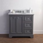 Derby 36 In. Carrara White Marble Countertop with Chrome Pulls and Knobs Vanity