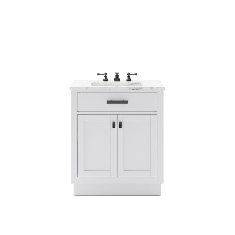 Hartford 30 In. Single Sink Carrara White Marble Countertop Bath Vanity With with Oil Rubbed Bronze Hardware