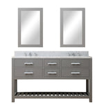 Madalyn 60 In. Carrara White Marble Countertop with Chrome Pulls and Knobs Vanity