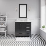 Madison 36 In. Carrara White Marble Countertop with Chrome Pulls and Knobs Vanity