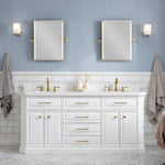 Palace 72 In. Quartz Countertop with Satin Gold Pulls and Knobs Vanity