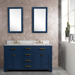 Madison 60 In. Carrara White Marble Countertop with Satin Gold Pulls and Knobs Vanity