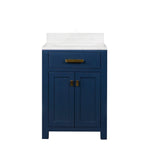 Madison 24 In. Carrara White Marble Countertop with Satin Gold Pulls and Knobs Vanity