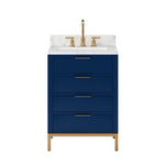 Bristol 24 In. Carrara White Marble Countertop with Satin Gold Pulls and Knobs Vanity
