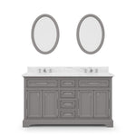Derby 60 In. Carrara White Marble Countertop with Chrome Pulls and Knobs Vanity