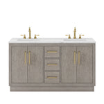Hugo 60 In. Carrara White Marble Countertop with Satin Gold Pulls and Knobs Vanity